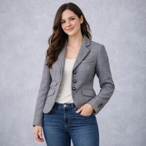 Jack Wills Wool Blazer Jacket Gray Windowpane Plaid Tailored Buttons Women US 4
